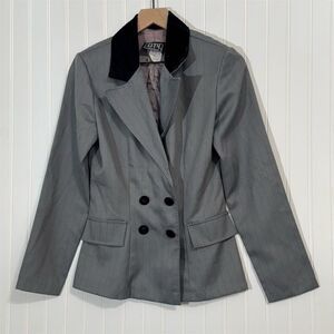 Vintage City Triangles Blazer Women’s 5 Gray Pinstripe Velvet Collar 80s 90s USA